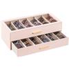 Lolalet 12 slot Occhiali da sole Organizzatore, scatola da occhiali da sole a 2 strati con coperchio di vetro trasparente Display Case Storage Holder -Rosa