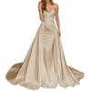 Generic - Abito da sposa in raso, da sirena, senza spalline, con ruches, da damigella d'onore, con corsetto, lungo, con strascico, abito da sera formale, Champagne, M
