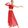 MSemis Vestito da Ballo Lirico Contemporaneo Donna Maxi Abito da Pattinaggio Artistico Crop Top da Ginnastica Monospalla + Pantaloni Larghi Costume Danza Classica Ballerina Rosso M