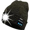 ATNKE Berretto Bluetooth con LED Illuminato, USB Ricaricabile Wireless Musicale Cappello Corsa Ultra Bright 4 LED Impermeabile Lampada per Sci Escursionismo Campeggio Ciclismo/Blended Black Goldwire