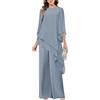 shownicer Completo Donna Elegante Tailleur Donna Eleganti Tuta in Chiffon 3 Pezzi Set Curvy Completo da Cerimonia Madre della Sposa Abiti Taglia Grande A Azzurro 52