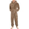 YOSUWOAI Pigiama da uomo lungo in pile teddy, tuta pigiama jumpsuit coccolosa divertente, biancheria da notte invernale calda in peluche, tuta intera pigiama con cerniera, morbida tuta da casa