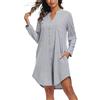 Vlazom Camicia da Notte Cotone con Bottoni a Maniche Lunghe Davanti Curvy Scollo a V