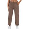 Generisch Pantaloni in velluto a coste da donna, a gamba dritta, a vita alta, con bottoni, eleganti pantaloni da donna in vita elasticizzata con tasche, marrone, M
