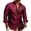 Barry.Wang Camicie da uomo Paisley Tessuto Fiore di Seta Camicie Francese Polsino Moda Tempo Libero Rughe, Borgogna, 3XL