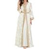 Generic Caftano marocchino da donna con ricamo esterno in chiffon Abaya con cintura 2 pezzi abiti da sera arabi musulmani Ramadan abiti da sera abiti da sposa