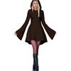 YOSUWOAI Vestito medievale da donna rinascimentale costume da strega vichingo, abito gotico, a maniche lunghe, con cappuccio, per Halloween, Carnevale, O marrone, S