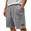 Generico Bermuda Uomo Estivi Velluto A Coste Tinte Unite con Tasche Bottone - Abbigliamento Uomo Pantaloncini Vintage Casual Basic Moda, Short Spiaggia Sportiva da Casa Grigio XL