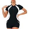 Freebily Costume da Bagno Intero Donna Costume da Bagno Sportivo Rash Guard Muta da Surf Tankini Spiaggia Piscina Costumi Mare Maniche Corte Swimsuit Romper Nero M