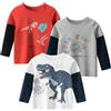 SUPFANS Maglietta a maniche lunghe per bambini, confezione da 2 e 3 pezzi, 100% cotone, motivo: dinosauri