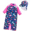 Tyidalin Tuta Costume da Bagno Intero Ragazze Bambina Protezione Solare UPF 50+ con Cappello da Sole Cartone, Rosa, 122-128 (Etichetta 7)