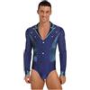 Agoky Body da Ballo Latino Americano per Uomo Maniche Lunghe con Strass Camicia Scollo a V da Danza Classica Leotard da Danza Standard Sala Tango Jazz Pattinaggio Blu scuro L