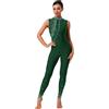 Freebily Body Danza Donna Senza Maniche Tuta Intera da Pattinaggio Verde scuro A S