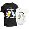 t-shirteria - Coppia Maglietta e Body Intimo da Giorno Neonato - Buona Prima Festa del papà - T-Shirt Padre e Figlio a Manica Corta, 100% Cotone, Leggere e Traspiranti - Idea Regalo Originale
