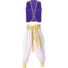 MSemis 3 Pezzi Costume Principe d' Arabia Uomo Costume di Halloween Gilet in Velluto + Cintura + Pantaloni Bloomers Cosplay Gioco di Ruolo Aladino Costume Carnevale Viola scuro C XL