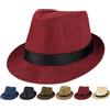 Initlove Cappello Fedora unisex classico Panama cappelli a tesa corta Trilby cappelli, Cinturino nero rosso vino, Taglia unica