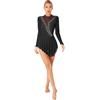 Chaoyinn Abito da Pattinaggio Artistico Femminile Costume da Danza Balletto Strass Rete Maniche Lunghe tutù Asimmetrico Nero M
