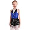 YiZYiF Vestito da Ballo Ragazza Paillettes Nappa Danza Costume di Ballo Latino dei Vestiti Salsa Rumba Abiti da Ballo Senza Maniche Costume da Ballo Blu 7-8 Anni