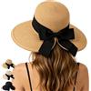 WENAUANG Cappello a Secchiello Pieghevole con Fiocco, Cappello di Paglia da Donna, Cappello da Sole Pieghevole, Fedora da Viaggio Pieghevole da Spiaggia