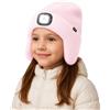 ATNKE Bambini LED Illuminato Berretto Cappello con Paraorecchie,USB Ricaricabile 4 LED Corsa Cappello Lampada Invernale Calda Pile Foderato Beanie Regali per Ragazzi e Ragazze/Light Pink