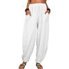 Kobilee Pantaloni Donna Eleganti Taglie Forti Gamba Larga Pantaloni Harem Morbidi Lunghi Curvy Pantaloni Estivi Elasticizzati Vita Alta Pantaloni Casual Leggeri Bianchi Pantaloni Lino Cotone Spiaggia