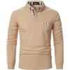APAELEA Polo da Uomo a Manica Lunga Contrasto Formale Cotone Magliette Tennis Golf T-Shirt,Khaki,XXL