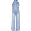 CHICTRY Tuta da Ballo Latino per Bambina Pantaloni a Gamba Larga a Vita Alta in Tulle Jumpsuit Elegante Body da Ginnastica Artistica Leotards Danza Classica Blu 7-8 anni