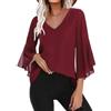 Gyabnw Blusa Donna in Chiffon Scollo a V Maniche 3/4 Volant | Tessuto leggero e traspirante, design elegante, per ufficio, cerimonie e occasioni estive