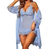 RSLOVE Lingerie Donna Sexy Babydoll in Pizzo Camicia da Notte Set di Pigiama Completo Intimi Vestaglia A Rete