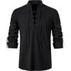 Rodawu Camicie da uomo a maniche lunghe, in cotone e lino, stile medievale, con coulisse, Henley, stile vichingo