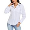 Ietaoo Blusa 100% Cotone Donna Maniche Lunghe Bottoni Camicia Donna Slim Fit Camicetta Elegante Base Top Lavoro Traspirante Bianco XXL