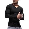 Lehmanlin Maglie Termiche da Uomo a Maniche Lunghe,Intimo Termico Uomo,Maglietta Basica con Scollo a V per Autunno e Inverno, Maglia Termica a Doppia Maglia (Nero/L)