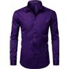 PARKLEES Camicie da uomo slim fit formale manica lunga casual da festa di affari con tasca sul petto