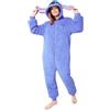 Disney Pigiama Donna Intero - Pigiamone Stitch in Pile con Zip e Cappuccio S-2XL - Pigiami Interi Oversized per Ragazza (Blu Stitch, XL)
