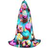 Edwal Colorato Dolce Lecca Lecca Cupcake Donut Stampa con Cappuccio Mago Veste Halloween Mantello Medievale Rinascimento Cosplay Festa di Natale Abiti