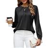 Blooming Jelly Camicetta casual da donna elegante da lavoro plissettata a maniche lunghe camicia da lavoro in seta di raso abiti autunnali 2024, nero, M