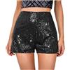 SamHeng Pantaloncini con paillettes da donna, pantaloni corti lucidi vita alta elastici e gamba dritta, pantaloncini sexy con glitter scintillanti per feste e concerti, pantaloni corti casual larghi trapezio