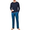 Leversic Pigiama Uomo Invernale Pigiami da Uomo 2 Pezzi, Maniche Lunghe con Scollo Rotondo e Pantaloni a Quadri Morbido e Caldo Blu Navy-3 L