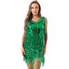 CHICTRY 6 Colori Vestito da Latino Americano Lustrino Nappa Abito da Ballo Tango Jazz Salsa Abito da Cocktail Vestito Donna Vintage Abito Frange Paillettes Rumba Samba