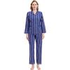 GLOBAL Pigiama da Donna Flanella di Cotone con Bottoni Frontali, Pantaloni con Coulisse Blu L