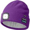 ATNKE LED Bluetooth Cappello con Luce,USB Ricaricabile 4 LED Senza Fili Musicale Altoparlante Corsa Cappello Invernale Calda Maglia Berretto con Pile Foderato Regali per Uomo e Donna/Inner Purple