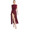 Agoky Vestito da Danza Moderna per Donna Abito da Ballo Lirico Latino Balleria Senza Manica in Chiffon Vestito Elegante da Pattinaggio Artistico Tango Dancewear A Borgogna XXL