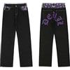 BXCNCKD American Vintage Jeans da uomo Gothic Panel Contrasto Lettera Stampa Jeans Uomo Largo Gamba Larga Casual Pantaloni Dritti, Viola e nero., M