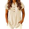 Generico Camicia Lino Donna - Camicetta Manica Corta Tunica Casacca Elegante Stile Casual con Colletto a V Leggera per Lavoro E Tempo Libero Modello Ampio L'Estate Le Calde Giornate Il Mare Gite