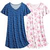Ekouaer Camicia da Notte Donna Floreale in Due Pezzi Indumenti da Notte Verde Paw Print + Pink Bow S