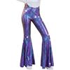 Generisch Pantaloni a zampa da donna con paillette, a vita alta, a gamba larga, con paillettes, 70 anni '80, costume da discoteca, Lilla, S