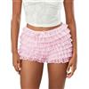 LYSINK Pantaloncini da donna multistrato in pizzo con volant mini bloomer cravatta anteriore elastico vita bassa volant Lolita Micro Shorts, B-rosa, S