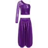 Freebily Completo da Ballo Latino Americano Tango Bambina Crop Top Danza del Ventre Monospalla + Pantaloni a Gamba Larga Costume Danza Moderna Jazz Hip Hop Dancewear Viola 11-12 anni