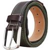 Anopo Cintura Elastica per Uomo in Nylon con Estremità in Vera Pelle Cintura da Golf Intessuta per Pantaloni Jeans Lunghezza 125cm Verde