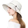 Comhats Cappello da sole da donna in lino/cotone con sottogola cappello da pescatore pieghevole SPF 50 + tesa larga, 99024_Beige, L